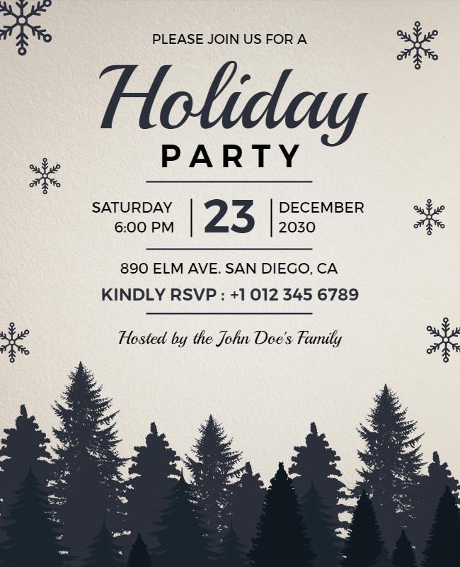 Elegant Snowy Forest Themed Holiday Celebration Flyer Template