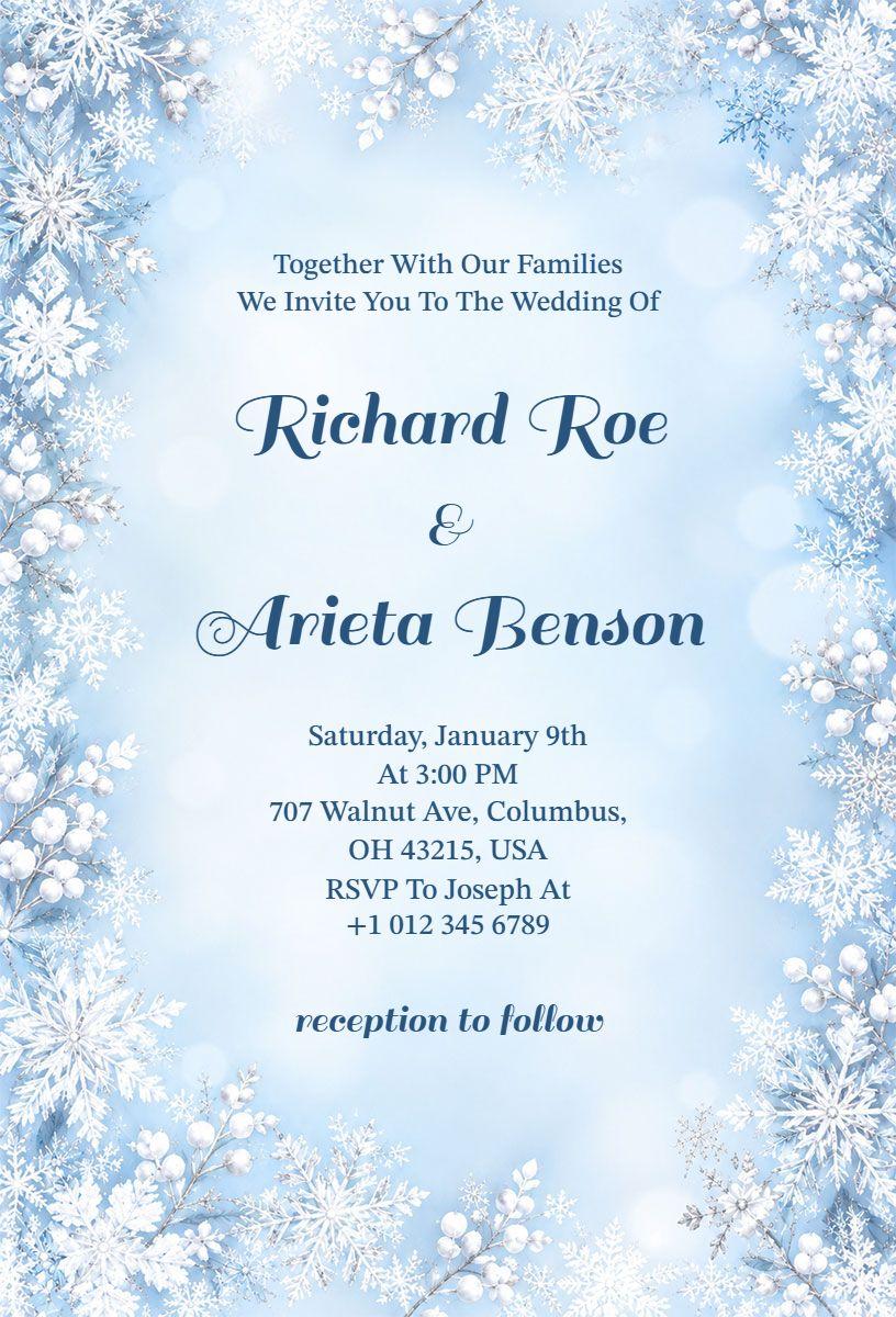 Winter Icy Blue Wedding Invitation Template