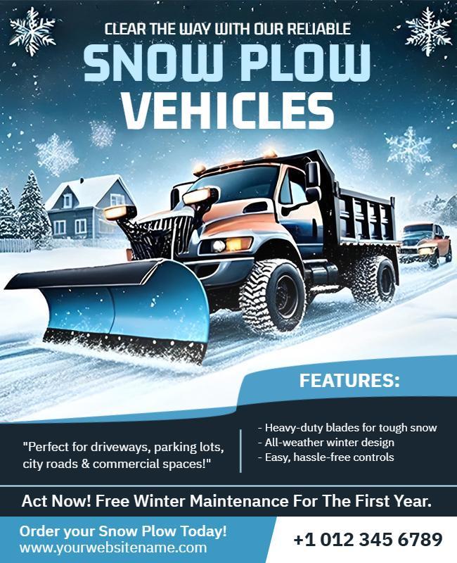 Winter Snow Plow Vehicle Promotion Flyer Template