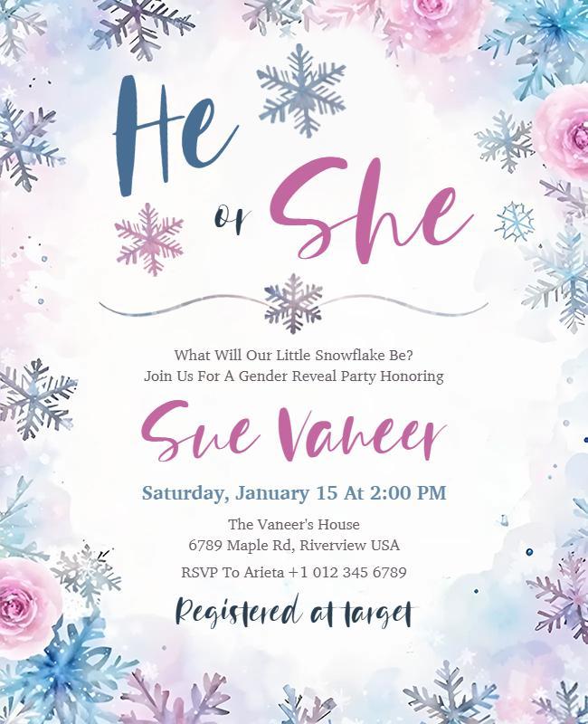 Winter Theme Gender Reveal Party Flyer Template