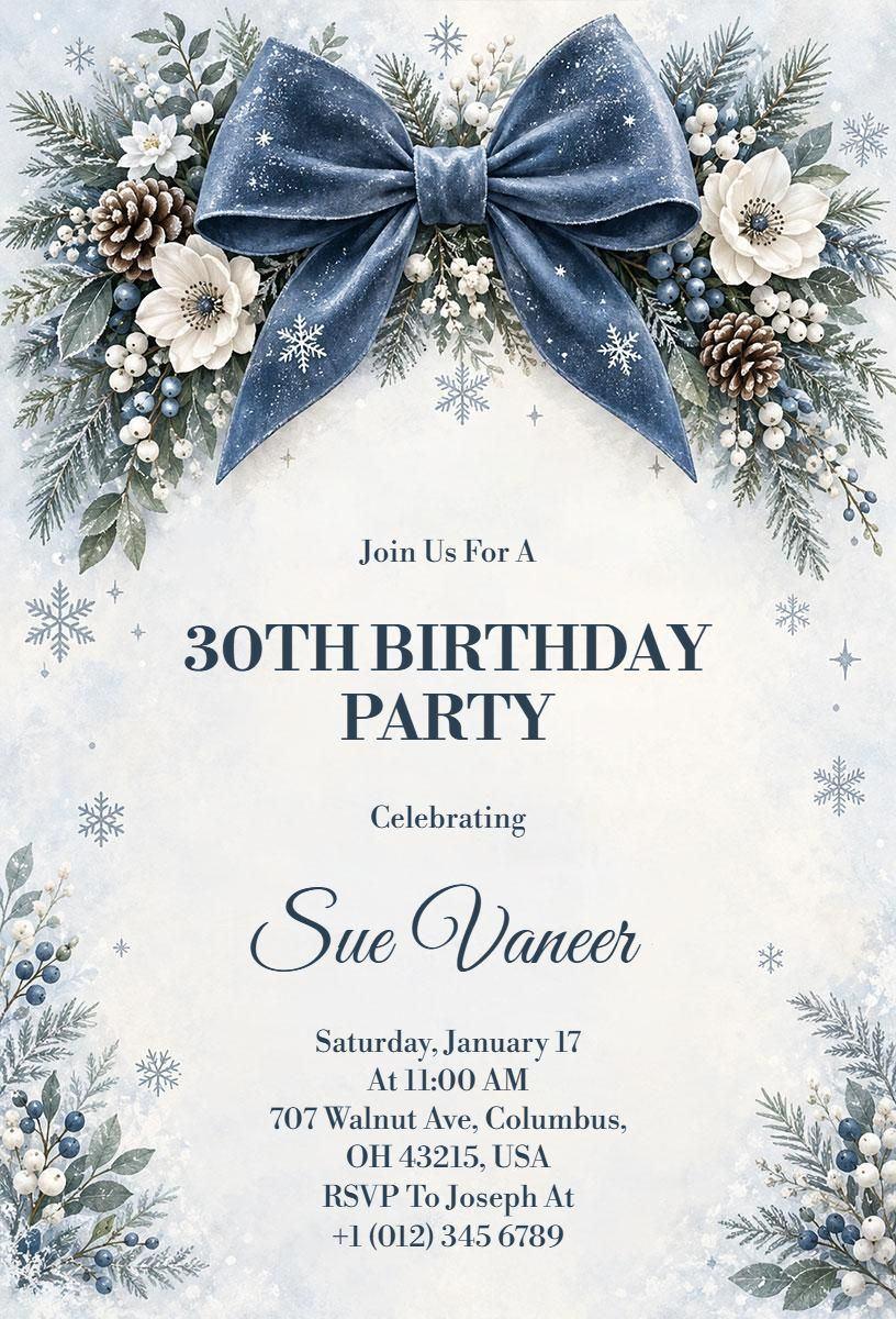 Winter Themed 30th Birthday Party Invitation Template