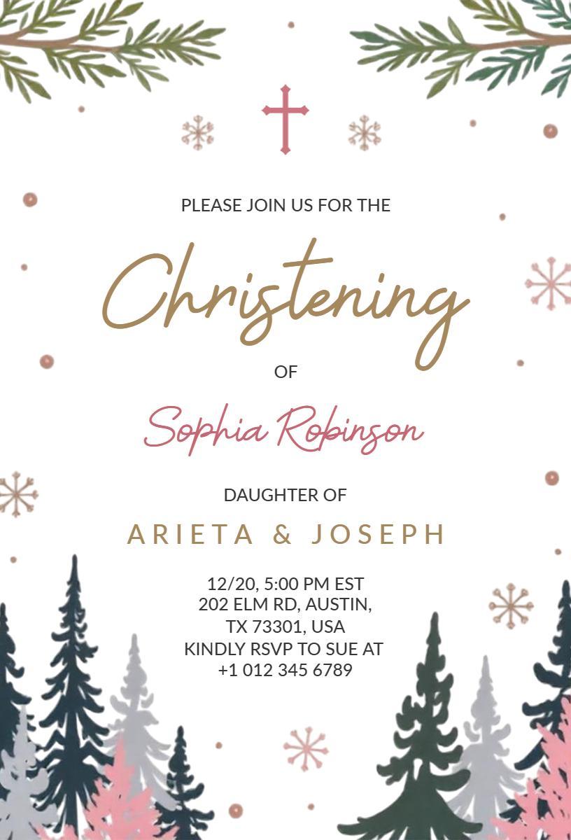 Winter Wonderland Christening Celebration Invitation Template