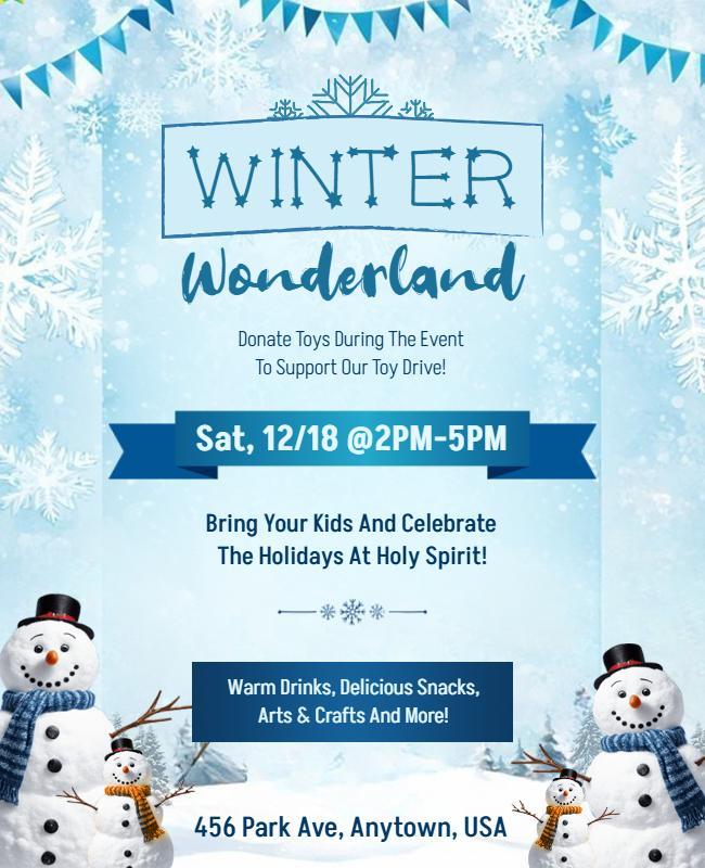 Winter Wonderland Holiday Toy Drive Event Flyer Template