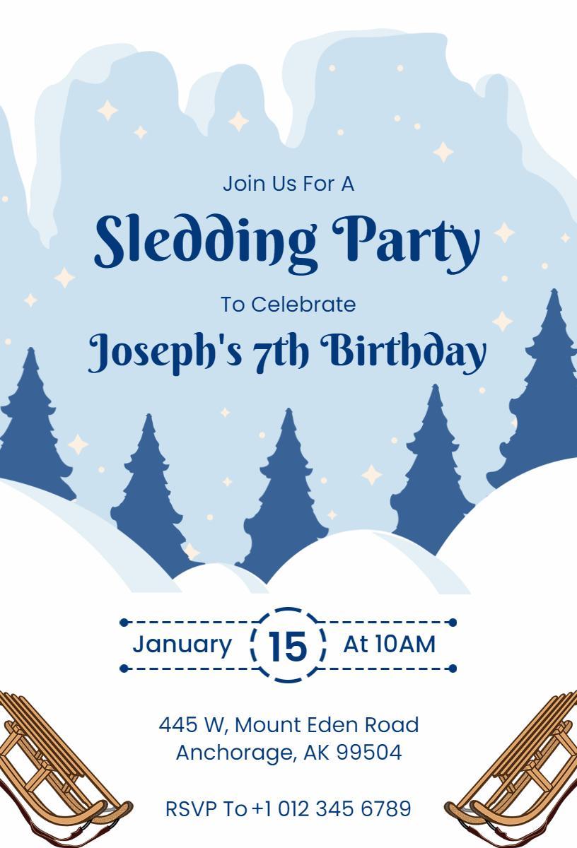 Winter Wonderland Sledding Birthday Celebration Invitation Template