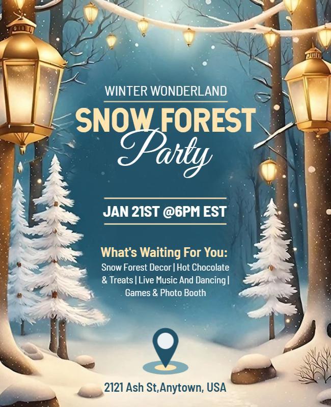 Winter Wonderland Snow Forest Party Flyer Template