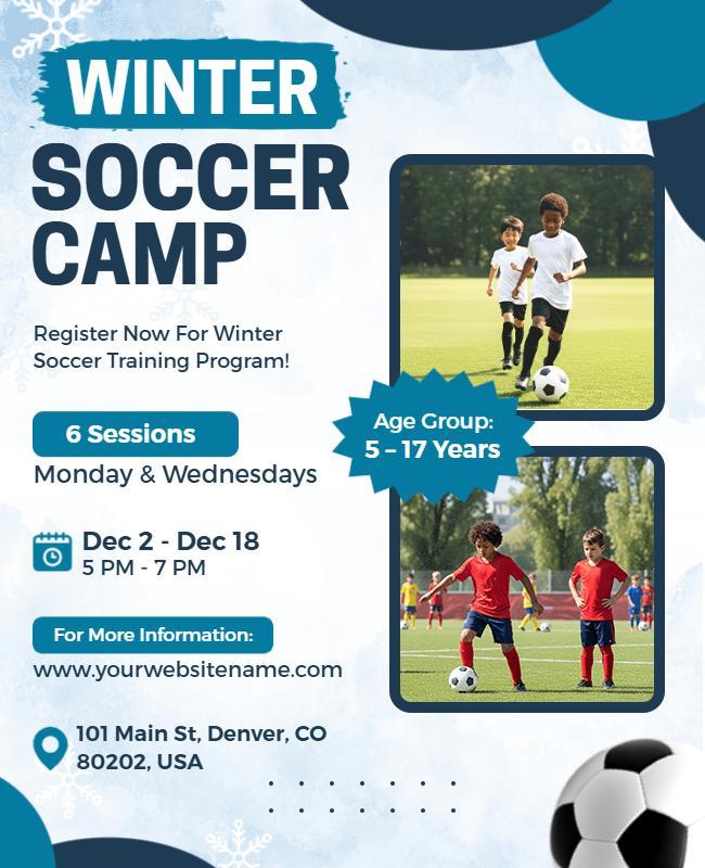 Winter Youth Soccer Camp Registration Flyer Template