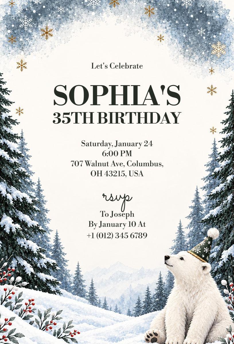 Wintery Outdoor Theme 35th Birthday Invitation Template