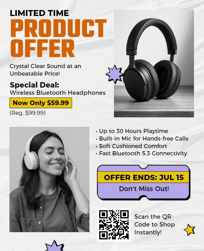 Wireless Bluetooth Headphones Product Offer Flyer Template