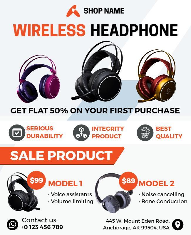 Wireless Headphone Sale Promotion Flyer Template