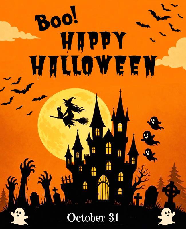 Witch and Ghost Halloween Greeting Poster Template