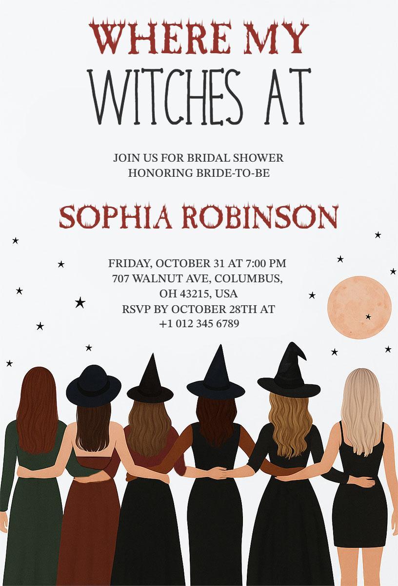 Witchy Bridal Shower Spooky Halloween Celebration Invitation Template
