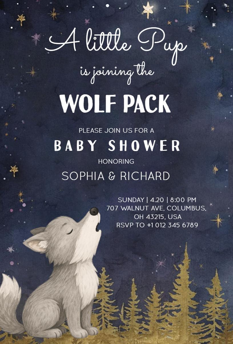 Wolf Pack Themed Baby Shower Celebration Invitation Template