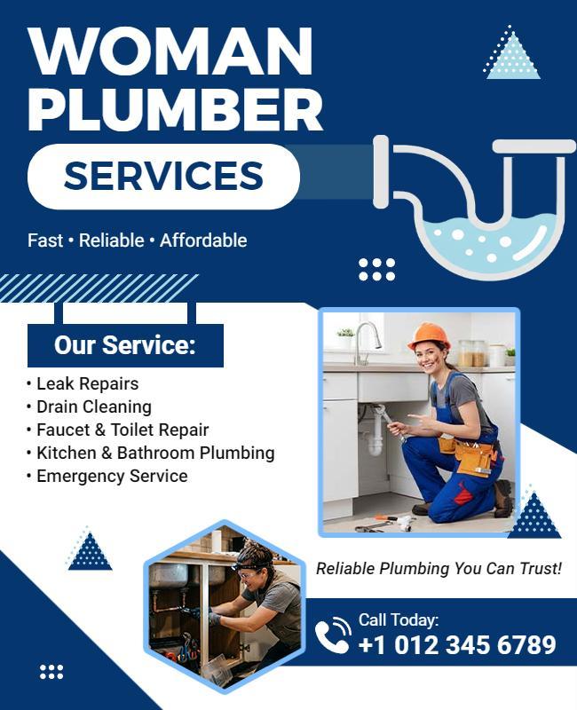 Woman Plumber Services Promotional Flyer Template