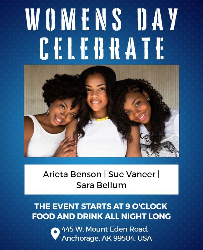 Festive Blue Women's Day Celebration Event Flyer Template