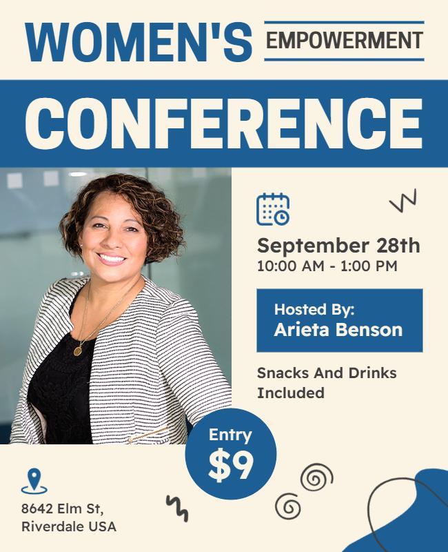 Empowering Blue Women's Conference Informative Event Flyer Template