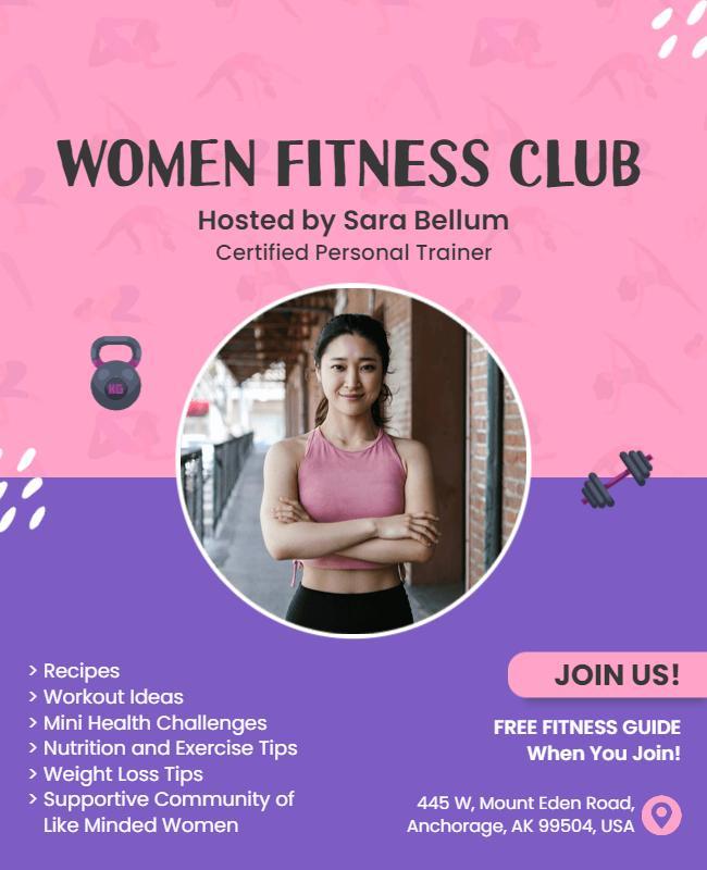 Creative Pink Women Fitness Club Community Flyer Template