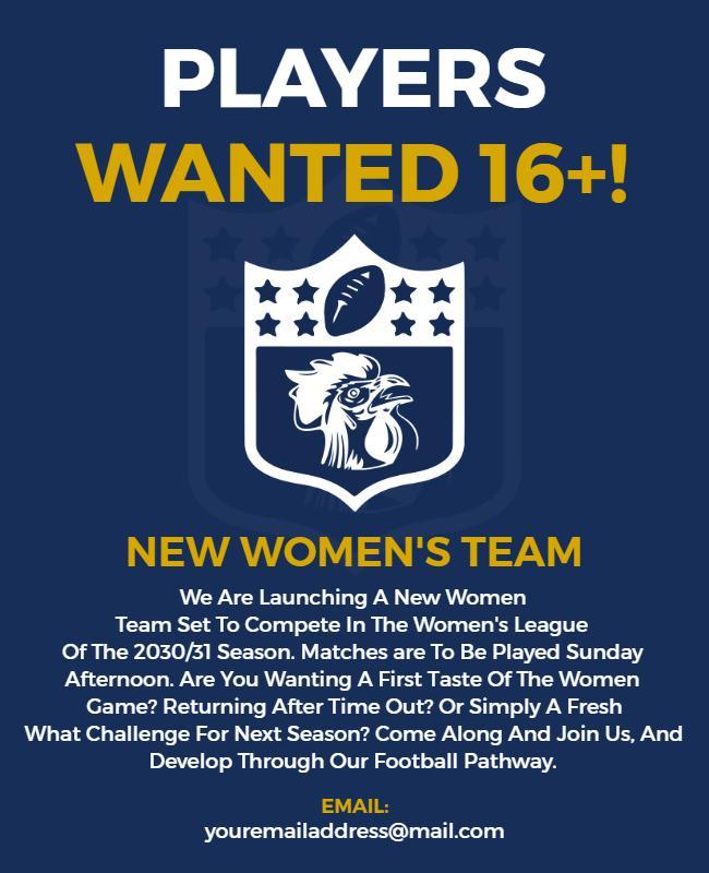 Womens Football Team Recruitment Flyer Template