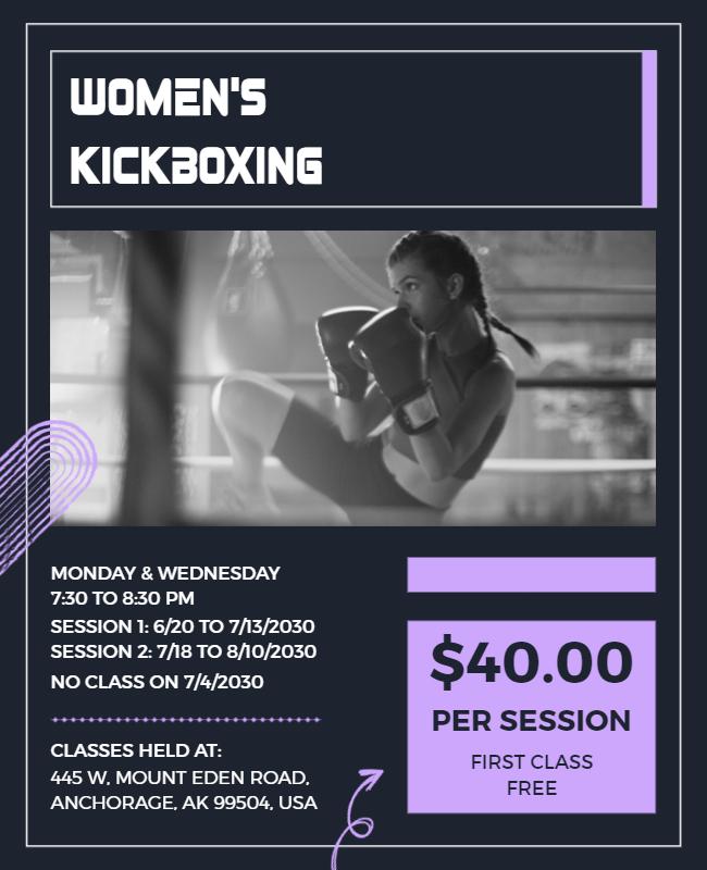 Womens Kickboxing Class Promotional Flyer Template