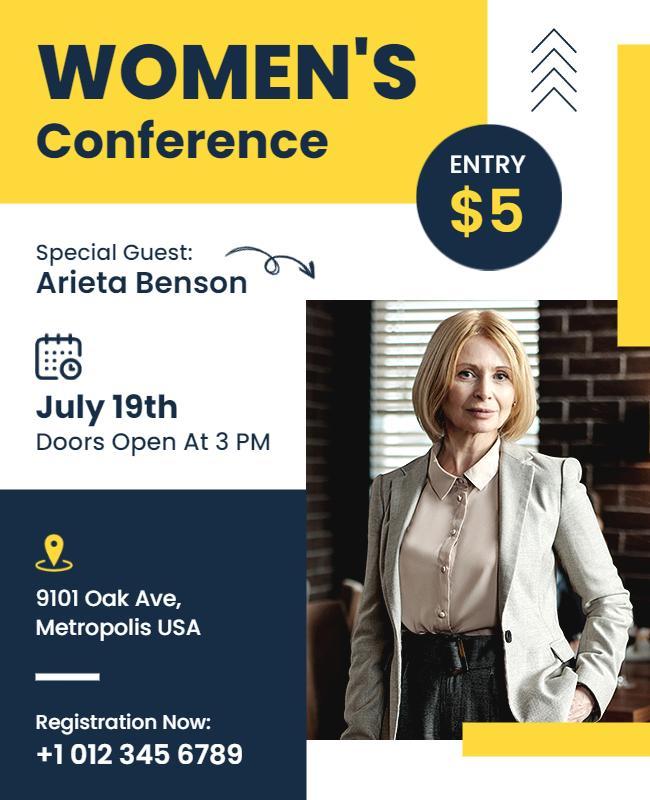 Modern Yellow Women's Conference Informative Flyer Template