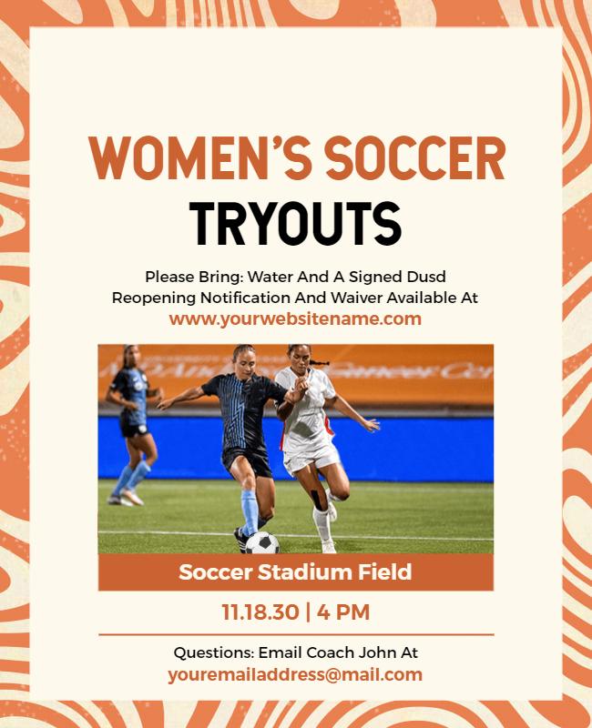 Womens Soccer Team Tryouts Announcement Flyer Template