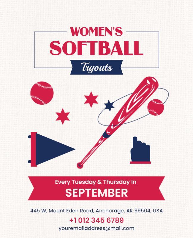 Womens Softball Tryouts Announcement Flyer Template