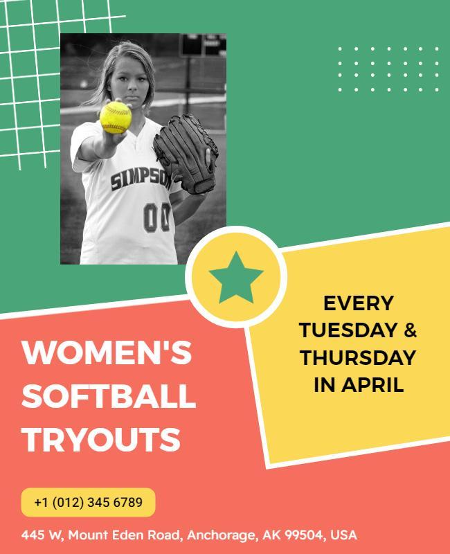 Womens Softball Tryouts Promotional Flyer Template