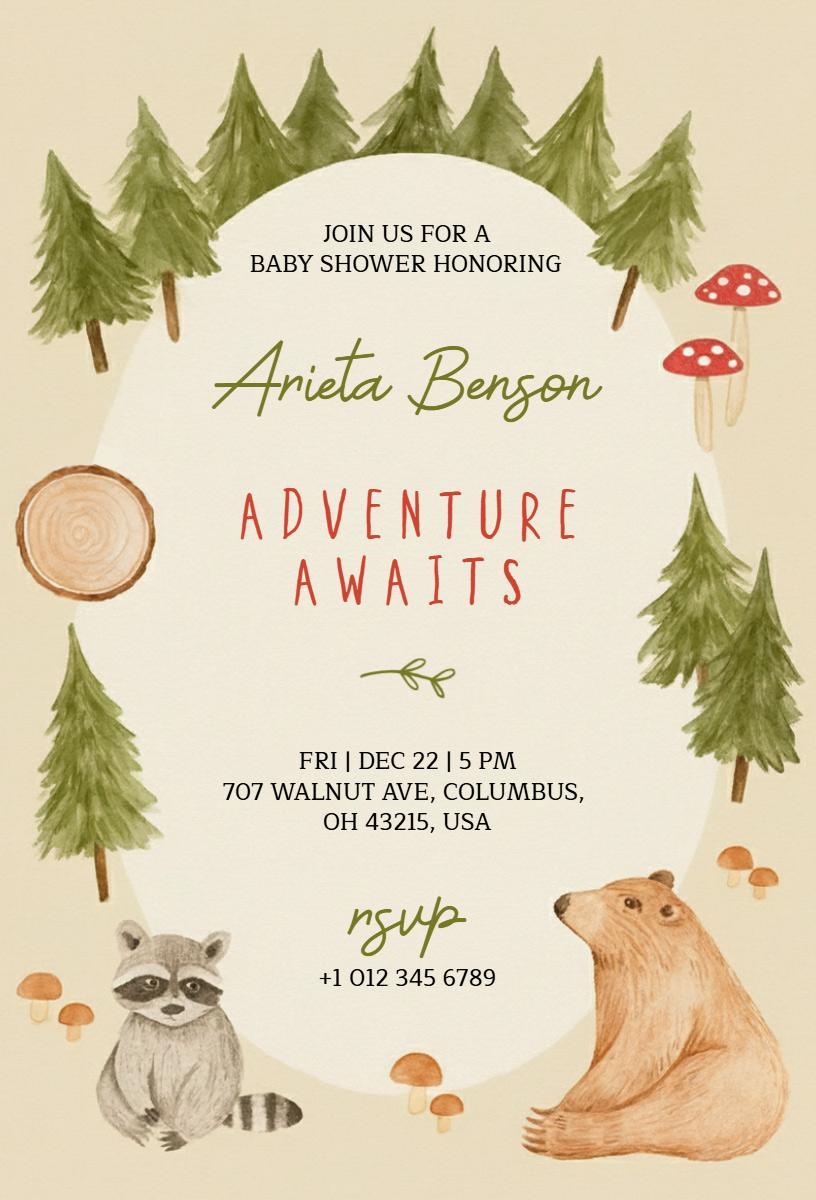 Woodland Adventure Baby Shower Celebration Invitation Template