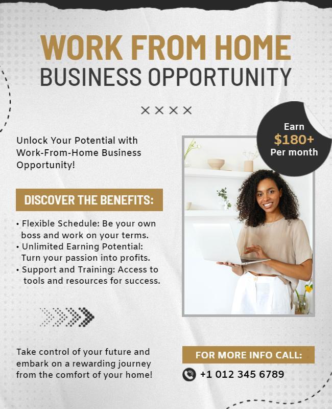 Modern Minimalist Work From Home Business Opportunity Flyer Template