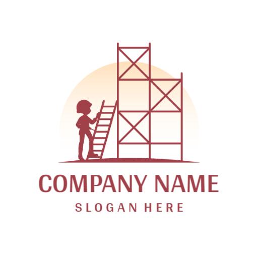 Worker Climbing Scaffolding Structure for Construction Logo Template