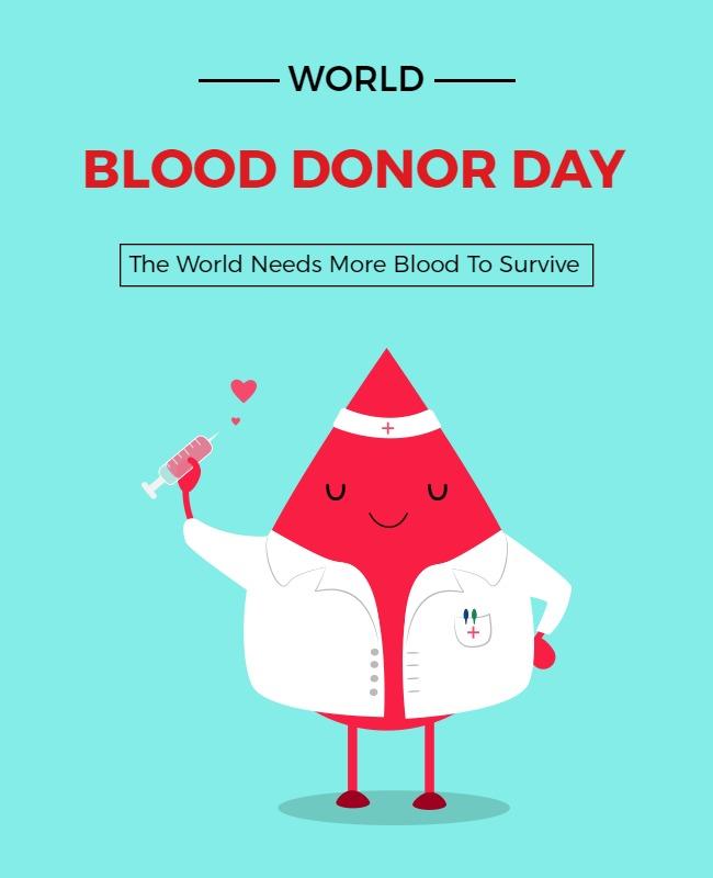 Cheerful Cartoon Blood Donor Day Awareness Flyer Template