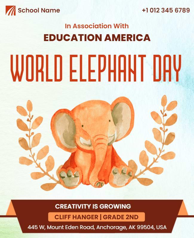 Playful Illustrated World Elephant Day Celebration Flyer Template