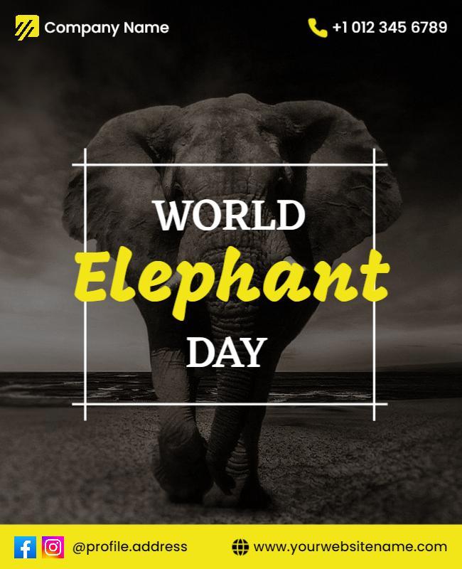 Bold Black and Yellow World Elephant Day Awareness Flyer Template