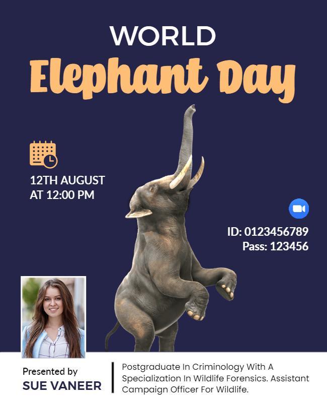 Vibrant Blue World Elephant Day Celebration Flyer Template