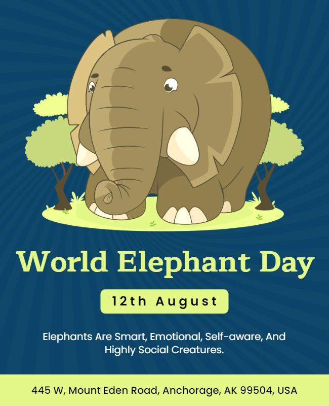 Playful Illustrated World Elephant Day Awareness Flyer Template