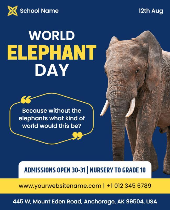 Playful Blue World Elephant Day Celebration Flyer Template