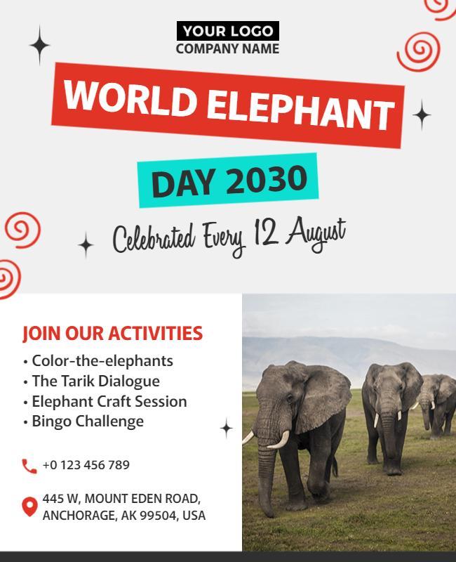 Playful Red World Elephant Day Celebration Flyer Template