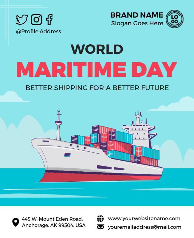 Vibrant Blue World Maritime Day Shipping Awareness Flyer Template