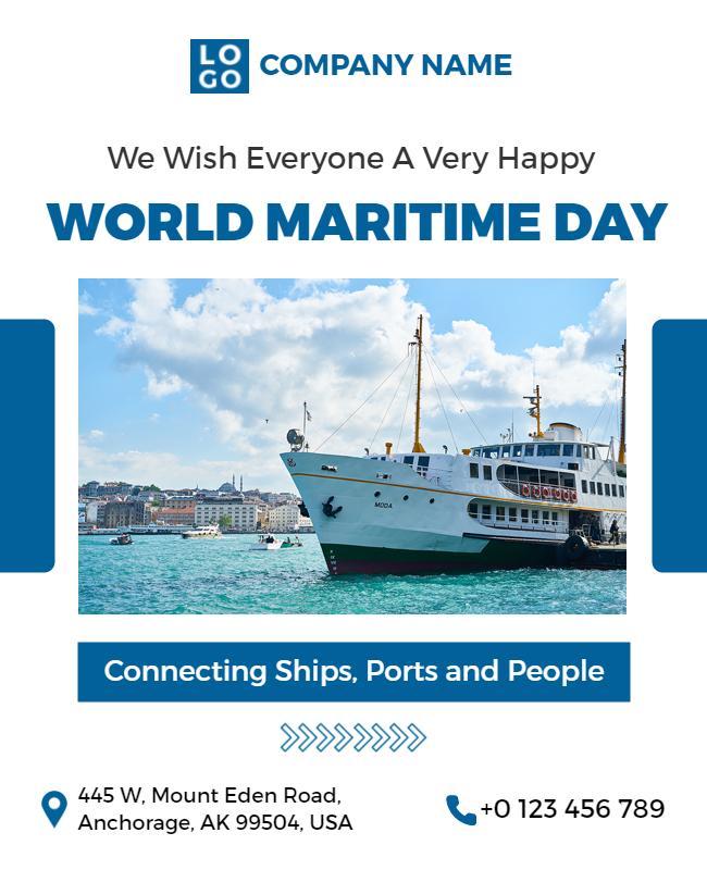 Maritime Theme Blue World Maritime Day Celebration Flyer Template