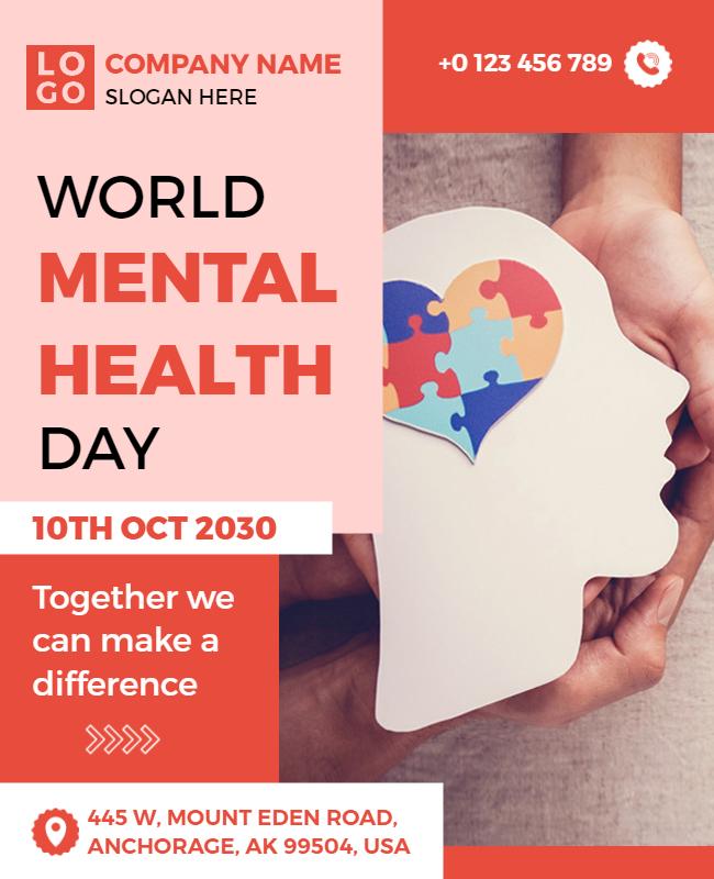 Colorful Puzzle Design for World Mental Health Day Flyer Template