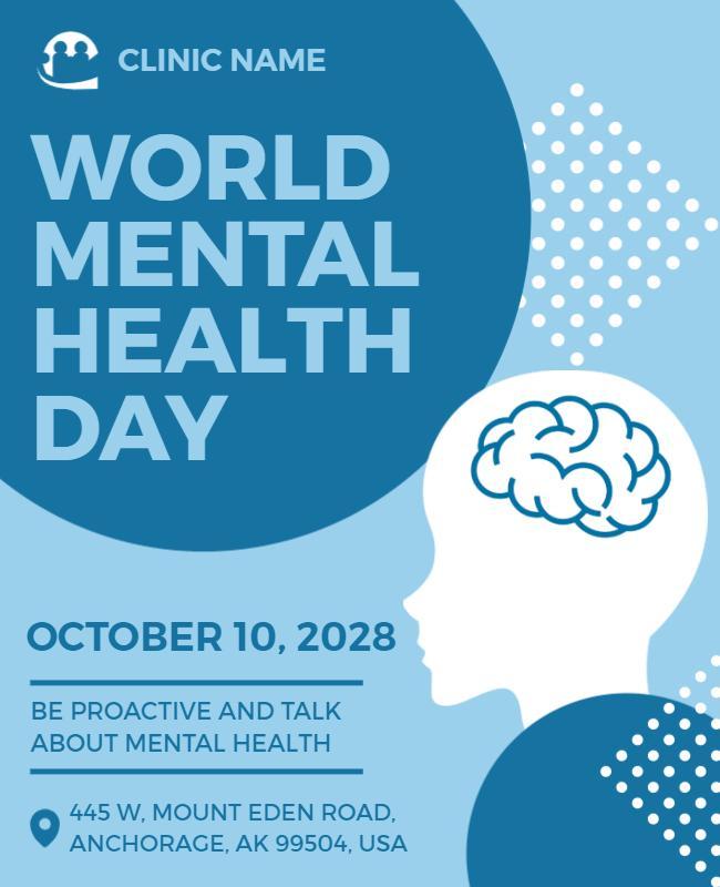 Modern Blue World Mental Health Day Awareness Flyer Template