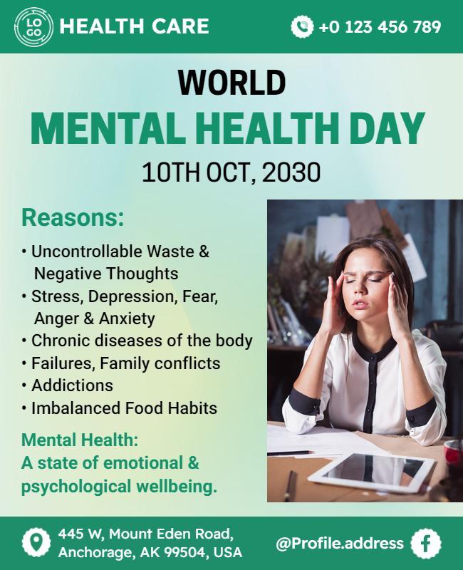 Calm Green World Mental Health Day Awareness Flyer Template