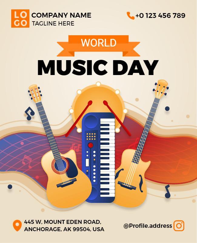 Vibrant Musical Instruments Celebration for World Music Day Flyer Template