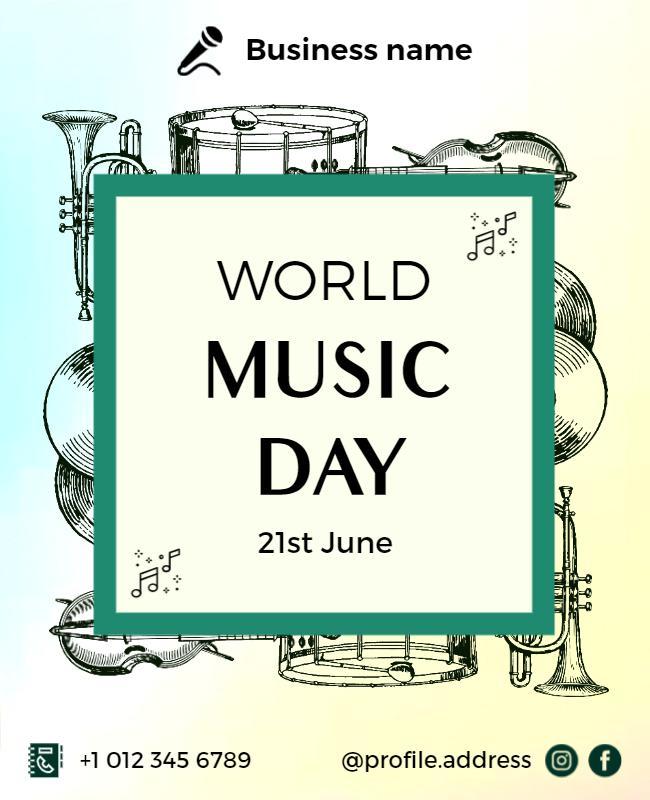 Colorful Illustrated World Music Day Celebration Flyer Template