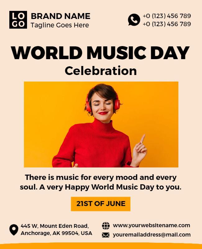 Vibrant Yellow World Music Day Celebration Flyer Template