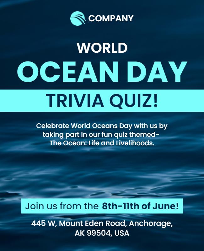 World Ocean Day Trivia Quiz Flyer Template