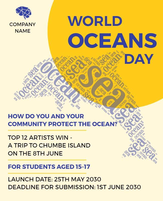 Vibrant Yellow World Oceans Day Community Contest Flyer Template