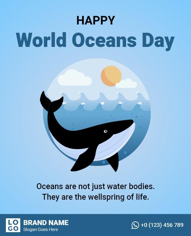 Colorful Whale Illustration for World Oceans Day Flyer Template