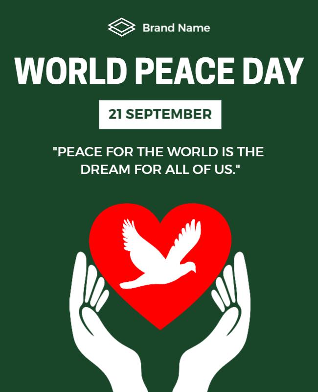 Green Minimalist World Peace Day Celebration Flyer Template