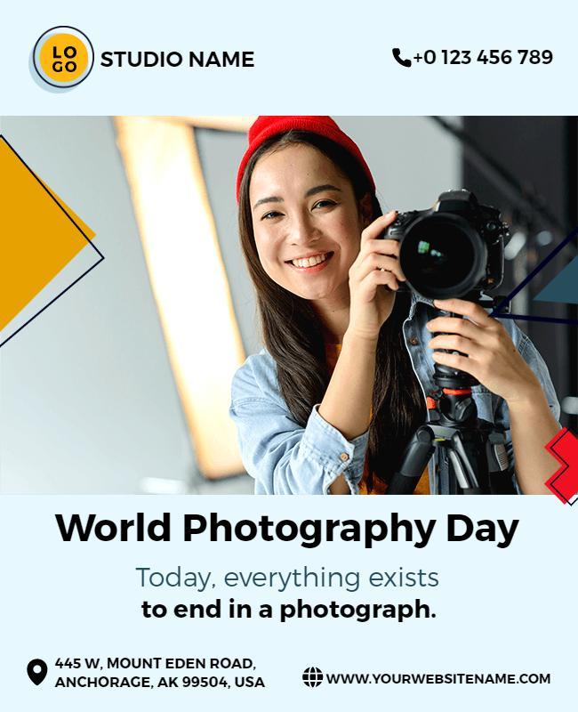 Modern Light Blue World Photography Day Celebration Flyer Template