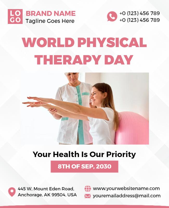 Bright Pink Health Awareness World Physical Therapy Day Flyer Template